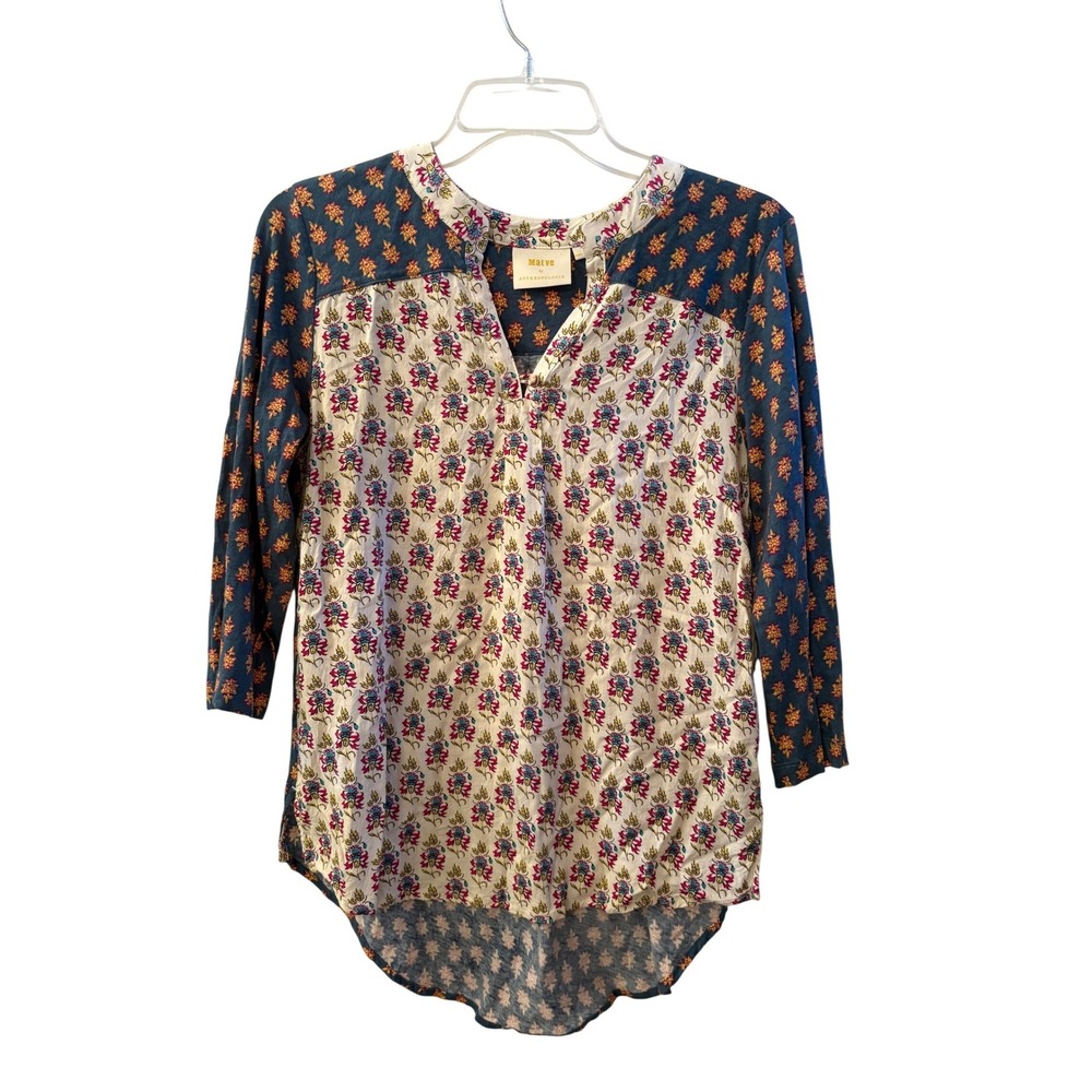 Maeve Floral Patchwork Navy and Cream Blouse